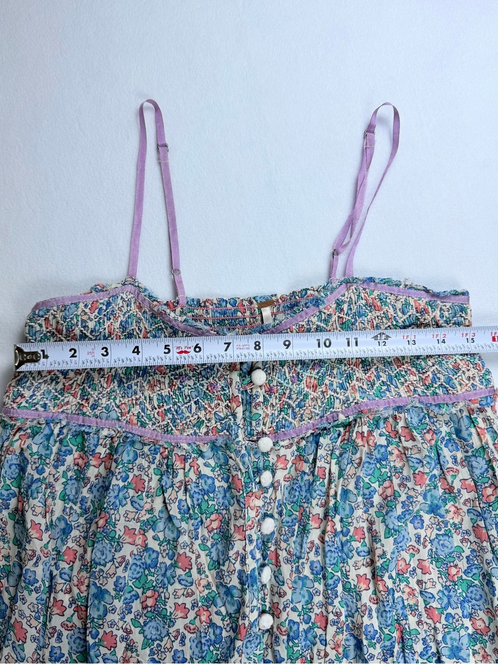 Free People Blue Floral Smocked Button-Front Maxi Dress Size XS - Picture 7 of 10